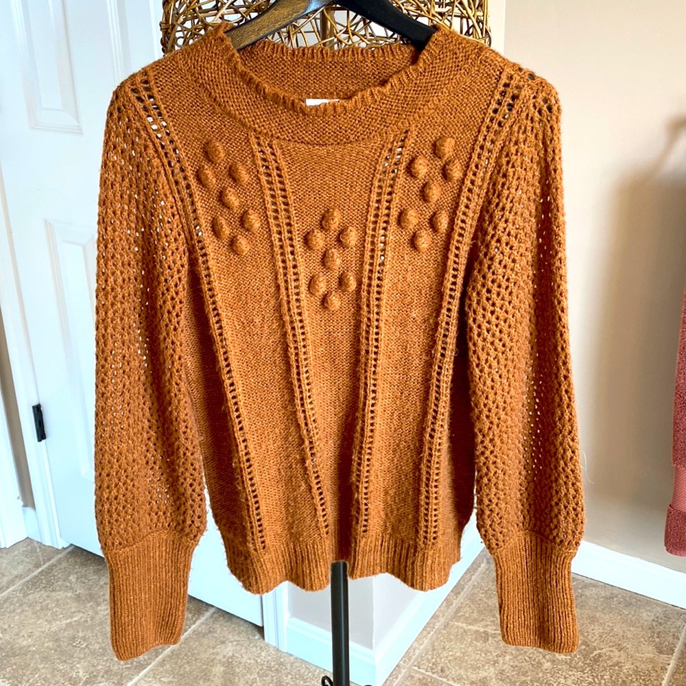 Blu Pepper Womens Brown Sweater Open Knit Eyelet Size Medium
